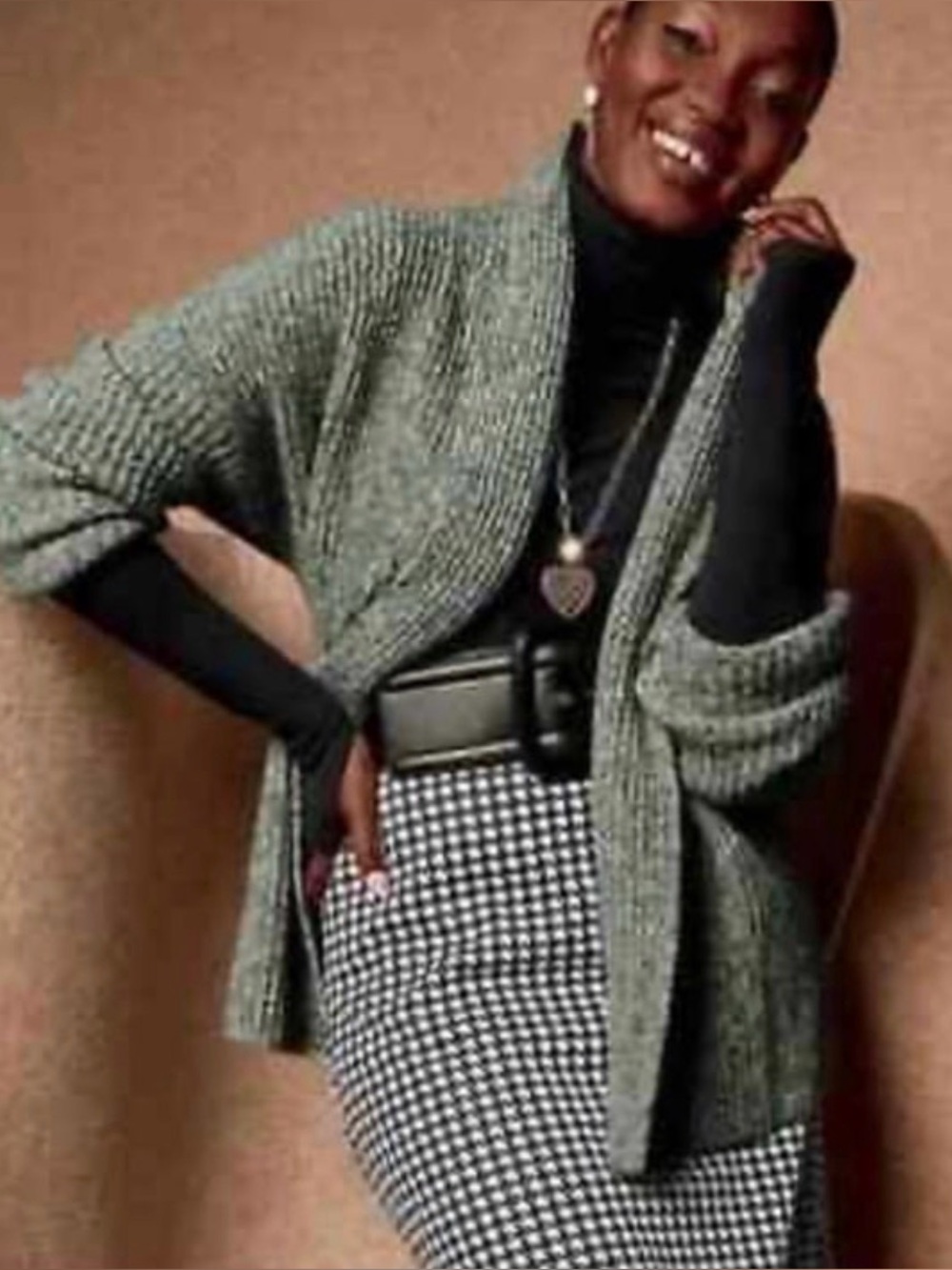 cabi Travel Heathered Green Gray Chunky Oversized Cardigan Size XS - NWOT